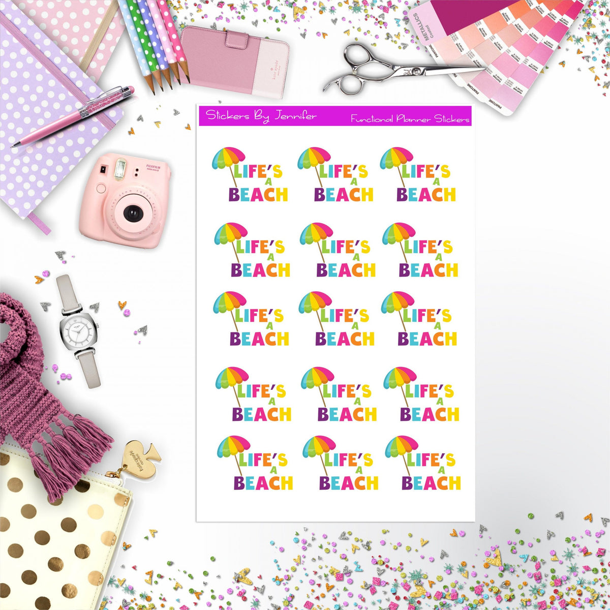 Beach Time Stickers, Planner Stickers, Journal Stickers, Functional Planner Stickers, Stationary Stickers