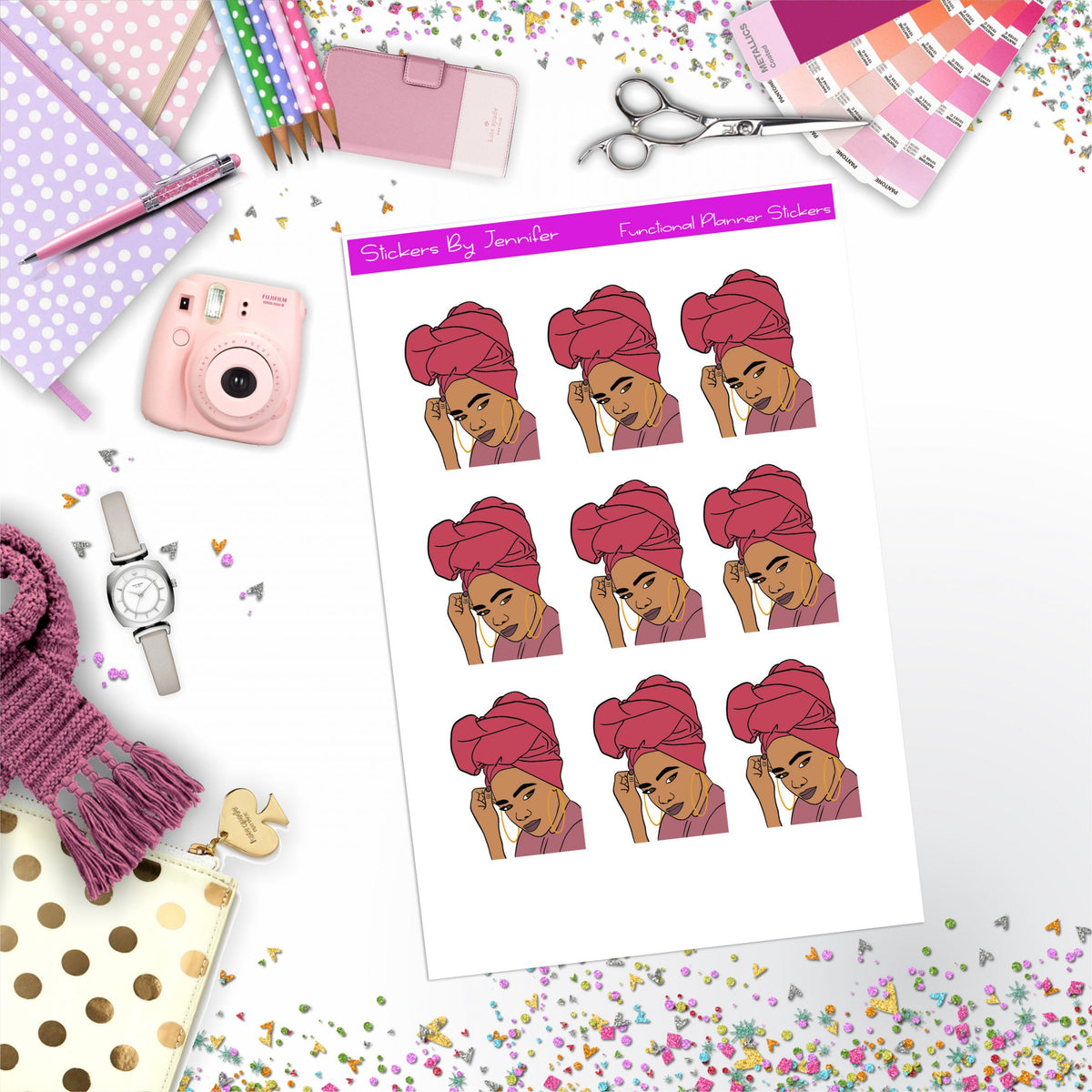 Beautiful Black Woman Stickers, Planner Stickers, Journal Stickers, Functional Planner Stickers, Stationary Stickers