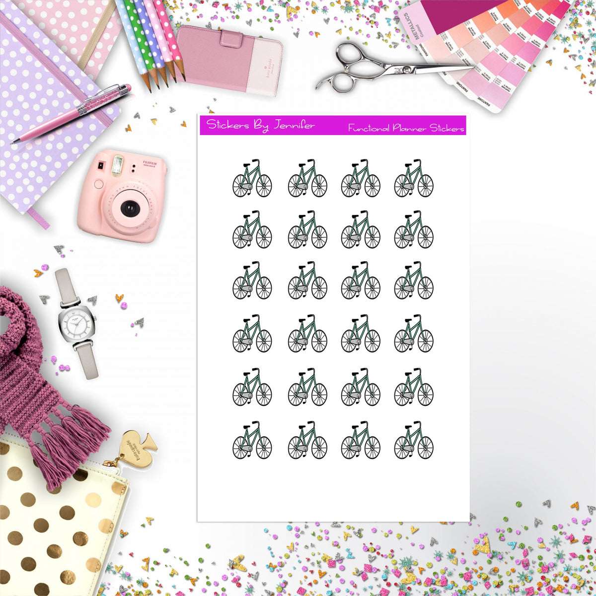 Bike Stickers, Planner Stickers, Journal Stickers, Functional Planner Stickers, Stationary Stickers