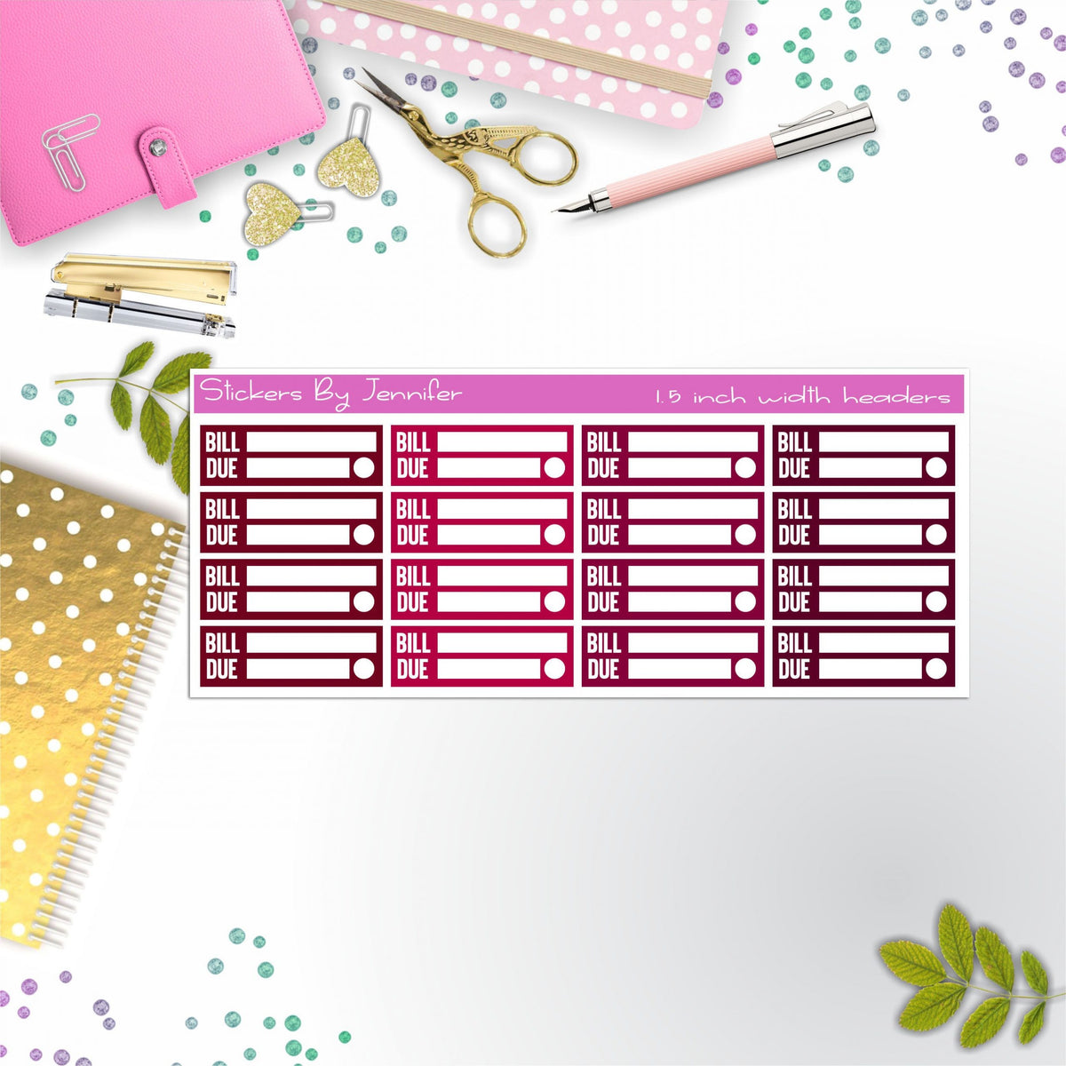 Bill Due Quarter Boxes Planner Stickers, Journal Stickers, Functional Planner Stickers, Stationary Stickers
