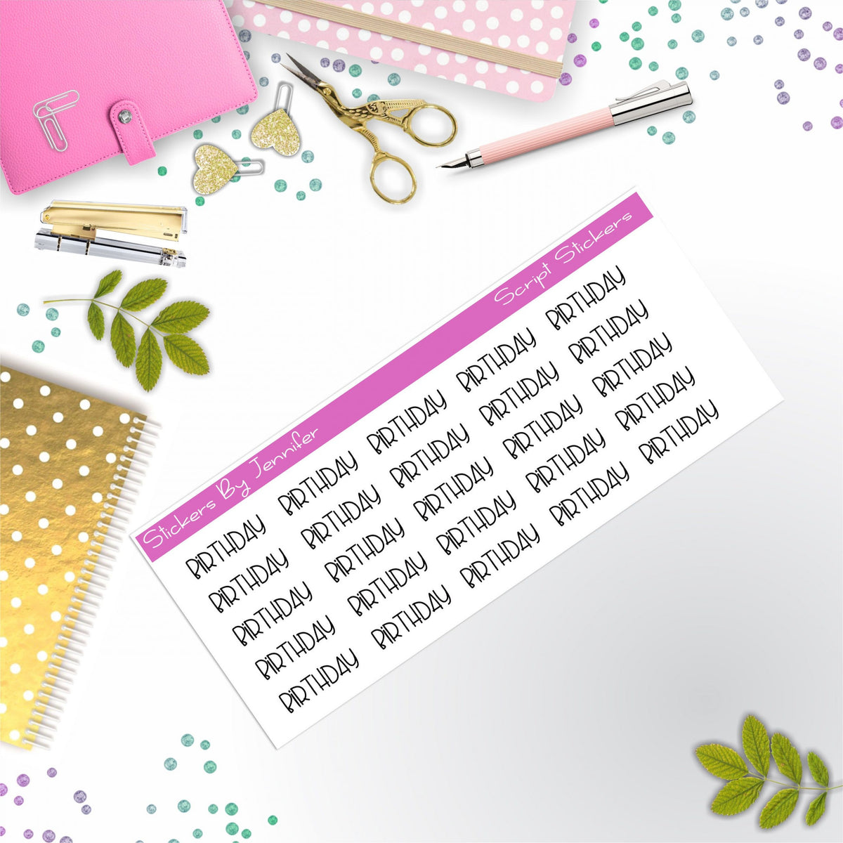 Birthday Script Stickers, Typography Stickers, Planner Stickers, Journal Stickers, Functional Planner Stickers, Stationary Stickers