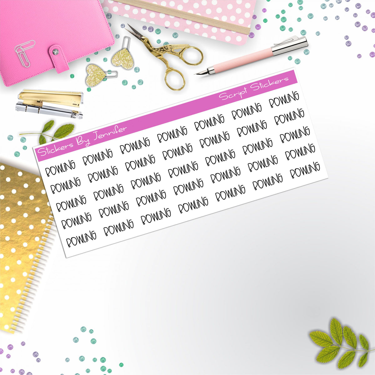 Bowling Script Stickers, Typography Stickers, Planner Stickers