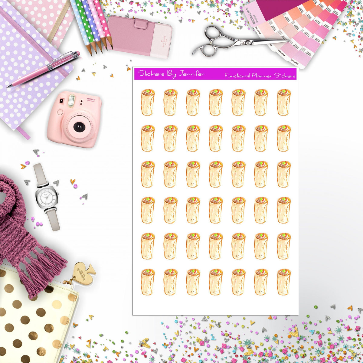 Burrito Stickers, Planner Stickers, Journal Stickers, Functional Planner Stickers, Stationary Stickers