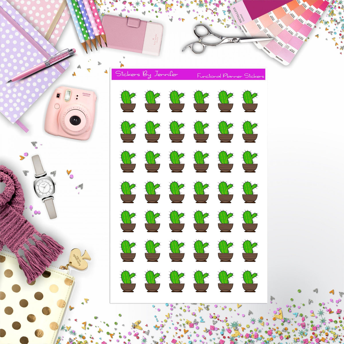 Cactus Stickers, Planner Stickers, Journal Stickers, Functional Planner Stickers, Stationary Stickers