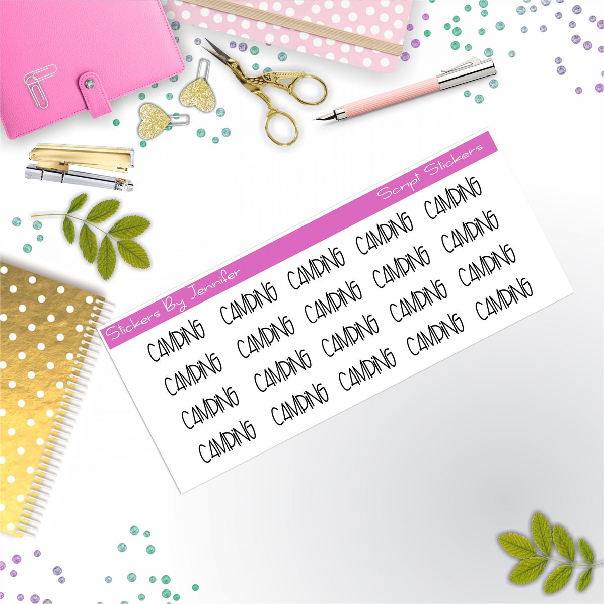 Camping Script Stickers, Typography Stickers, Planner Stickers, Journal Stickers, Functional Planner Stickers, Stationary Stickers