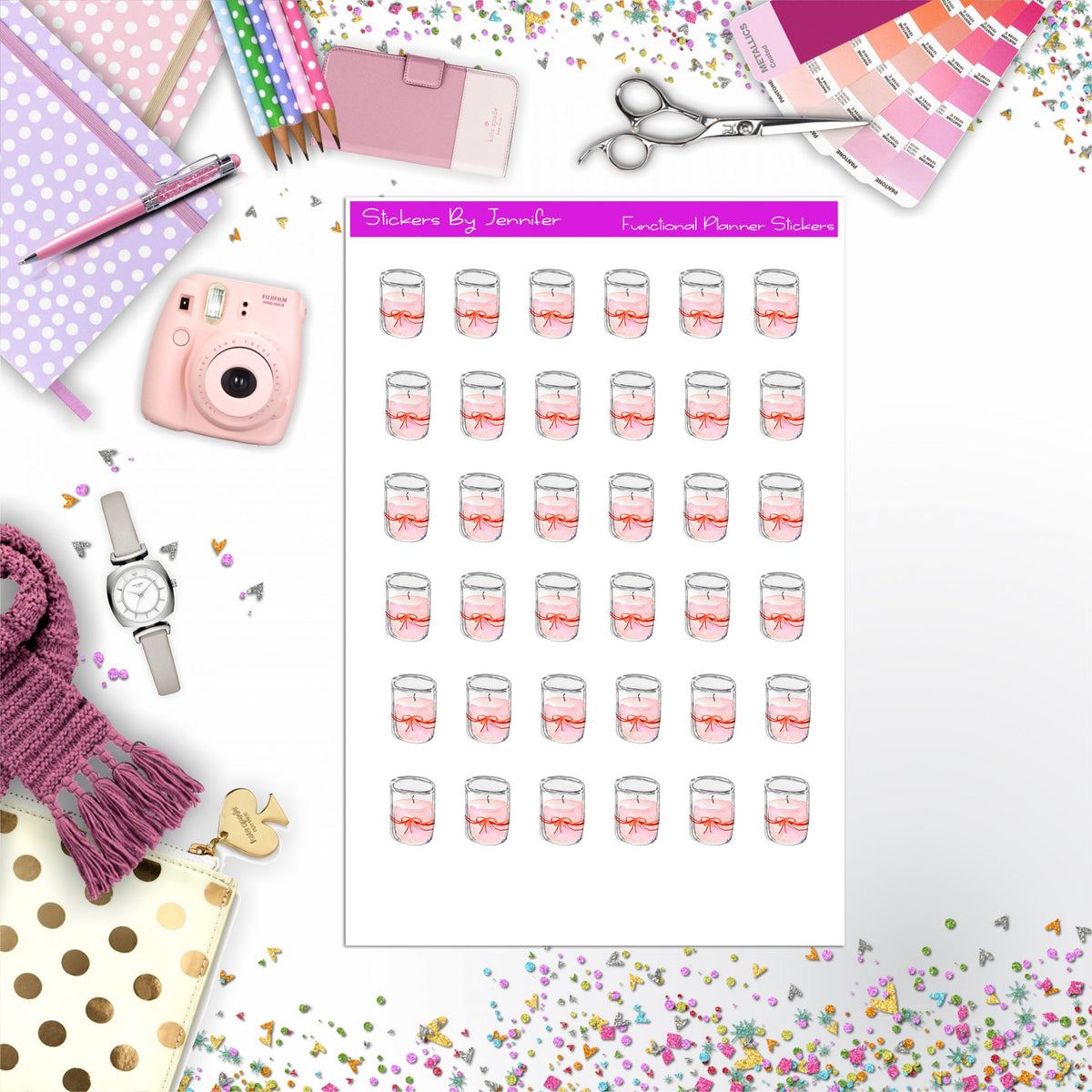 Candle Stickers, Planner Stickers, Journal Stickers, Functional Planner Stickers, Stationary Stickers