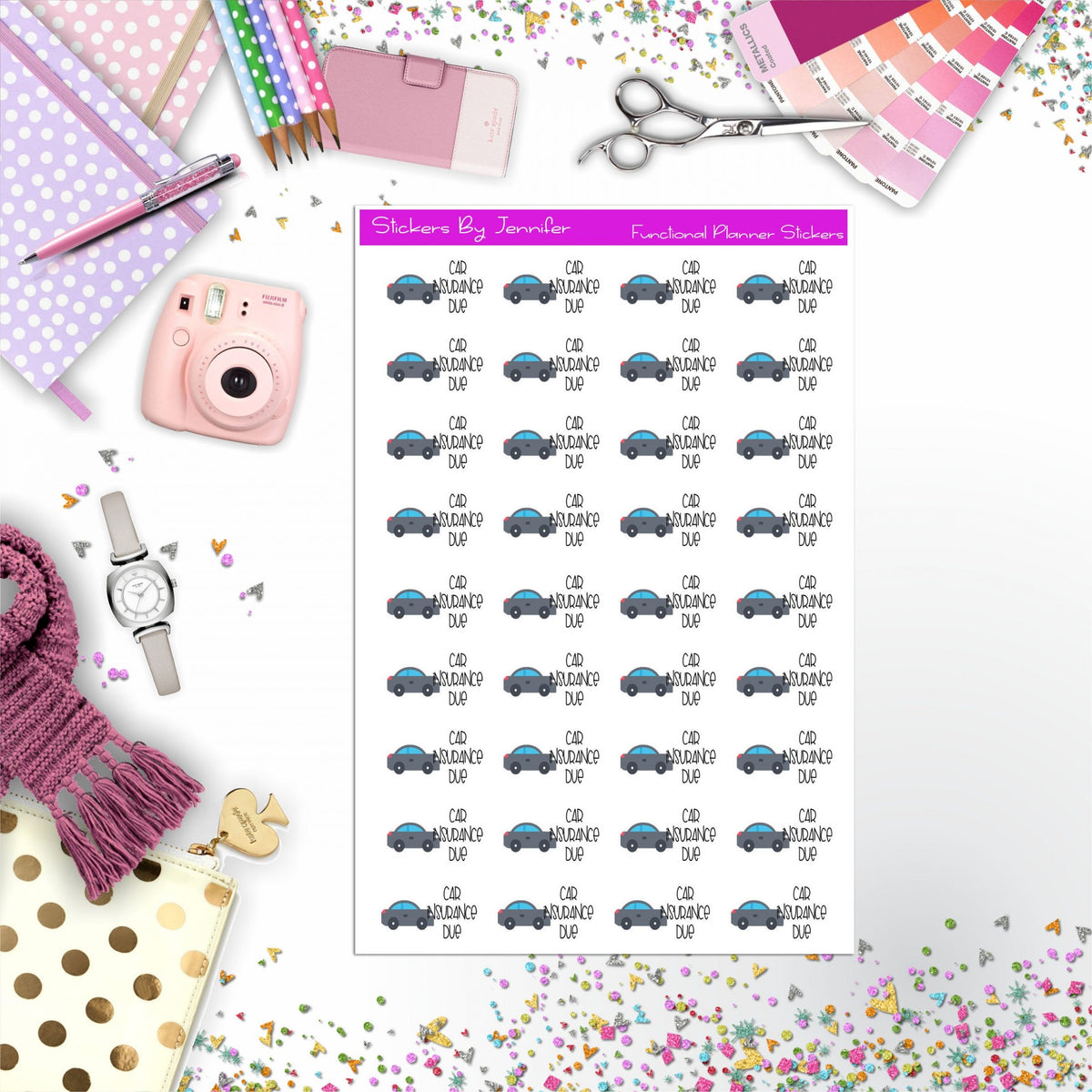 Car Insurance Payment Due Planner Stickers