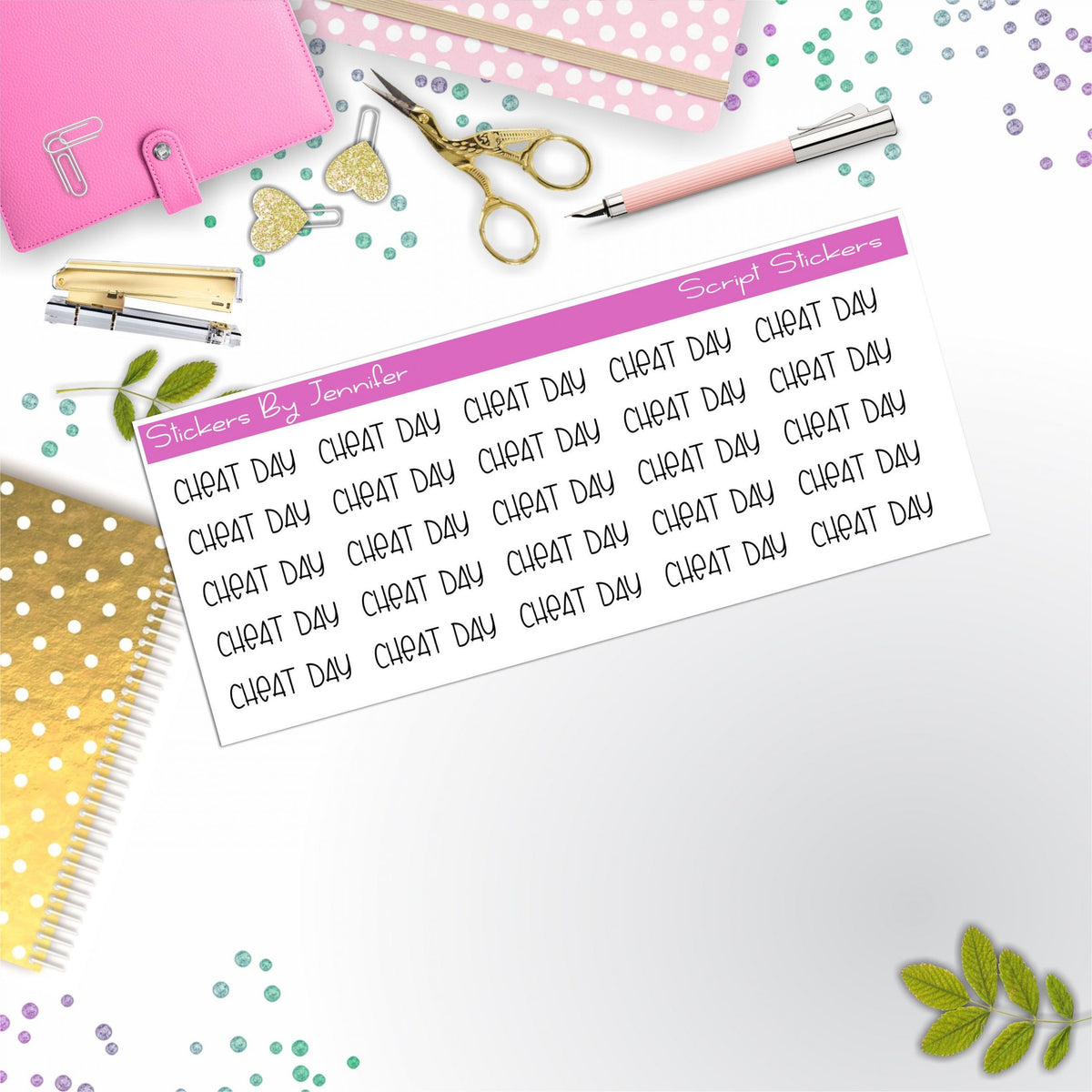 Cheat Day Script Stickers, Typography Stickers, Planner Stickers