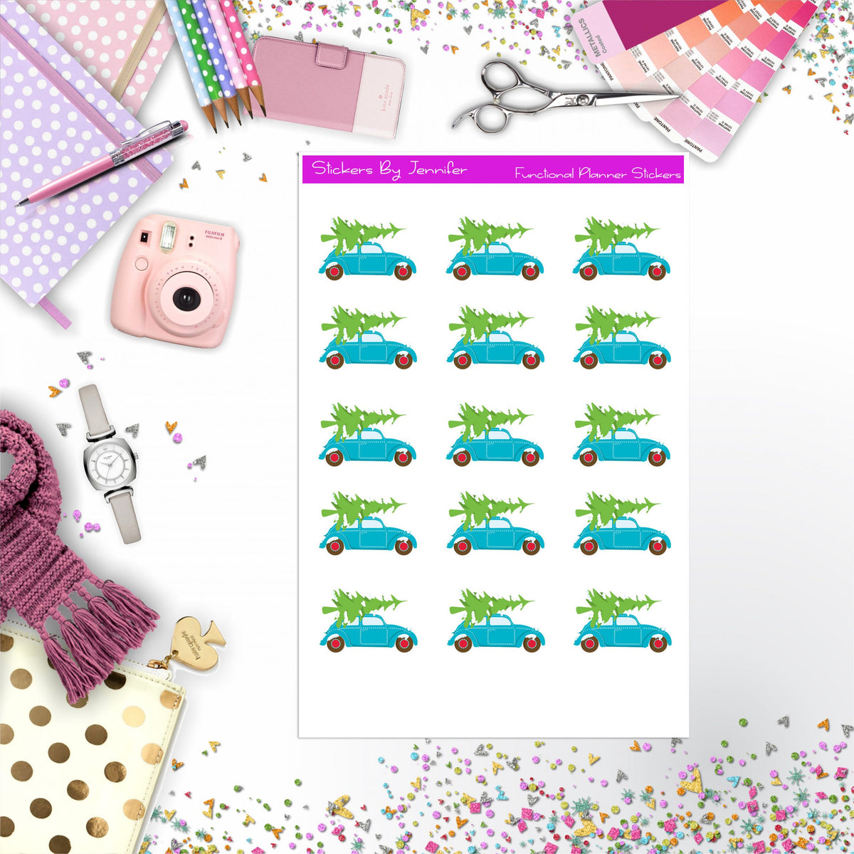 Christmas Car Stickers, Planner Stickers, Journal Stickers, Functional Planner Stickers, Stationary Stickers