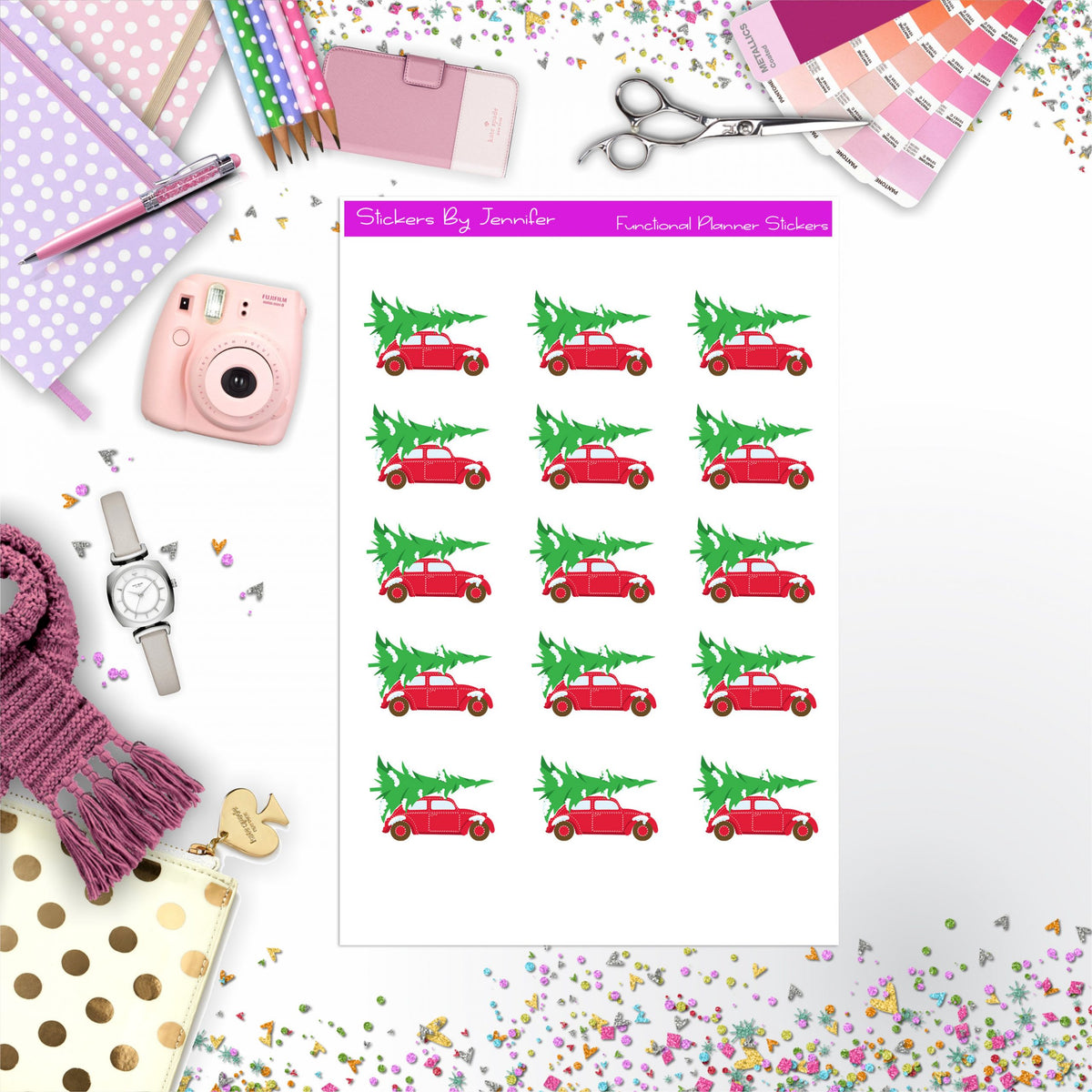 Christmas Car Stickers, Planner Stickers, Journal Stickers, Functional Planner Stickers, Stationary Stickers