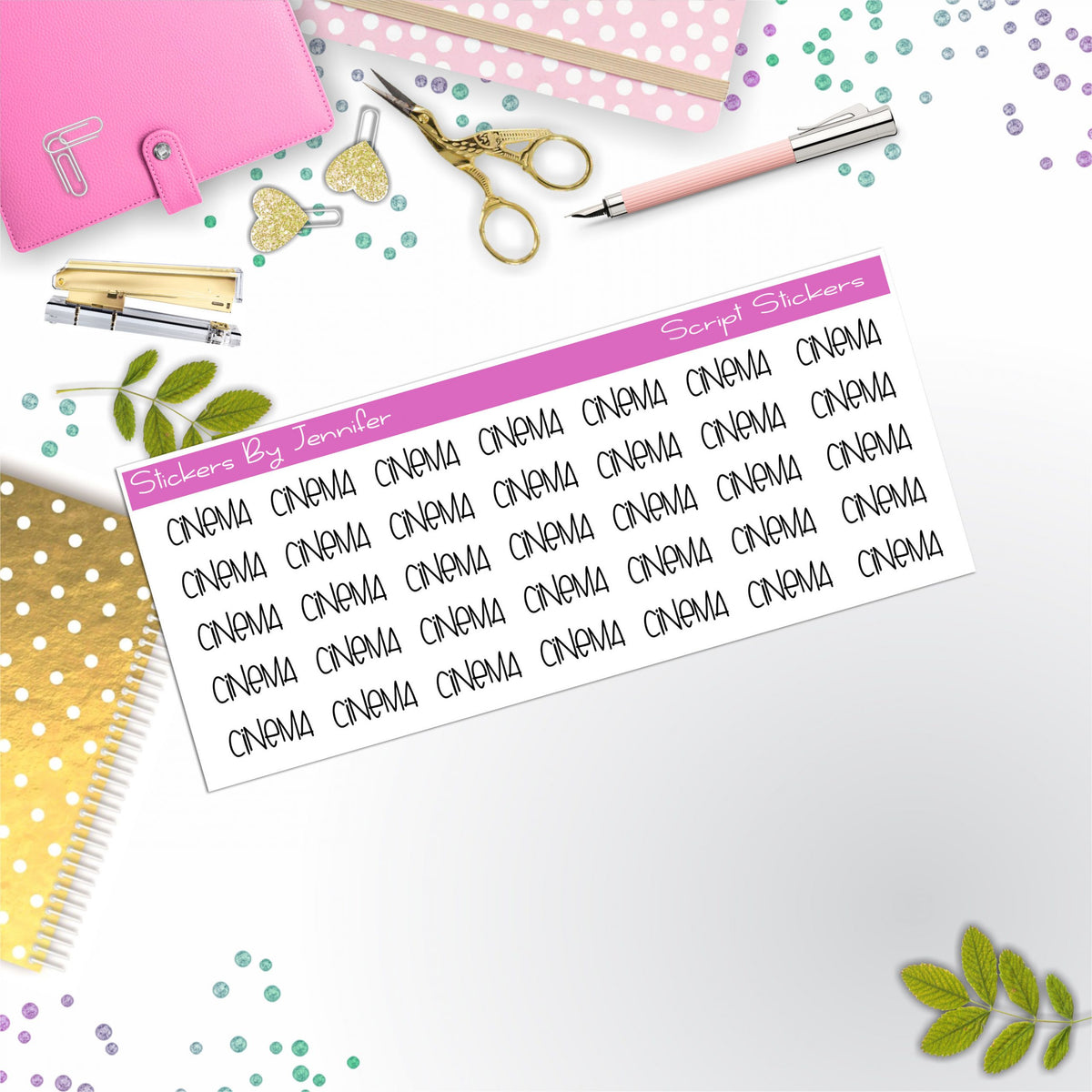 Cinema Script Stickers, Typography Stickers, Planner Stickers