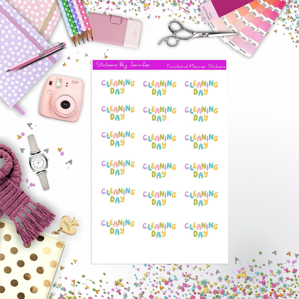 Cleaning Day Stickers, Planner Stickers, Journal Stickers, Functional Planner Stickers, Stationary Stickers