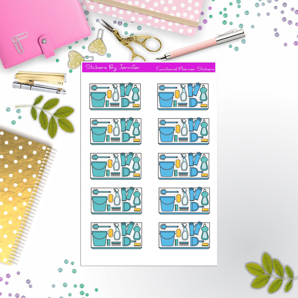 Cleaning Flat lay Planner Stickers