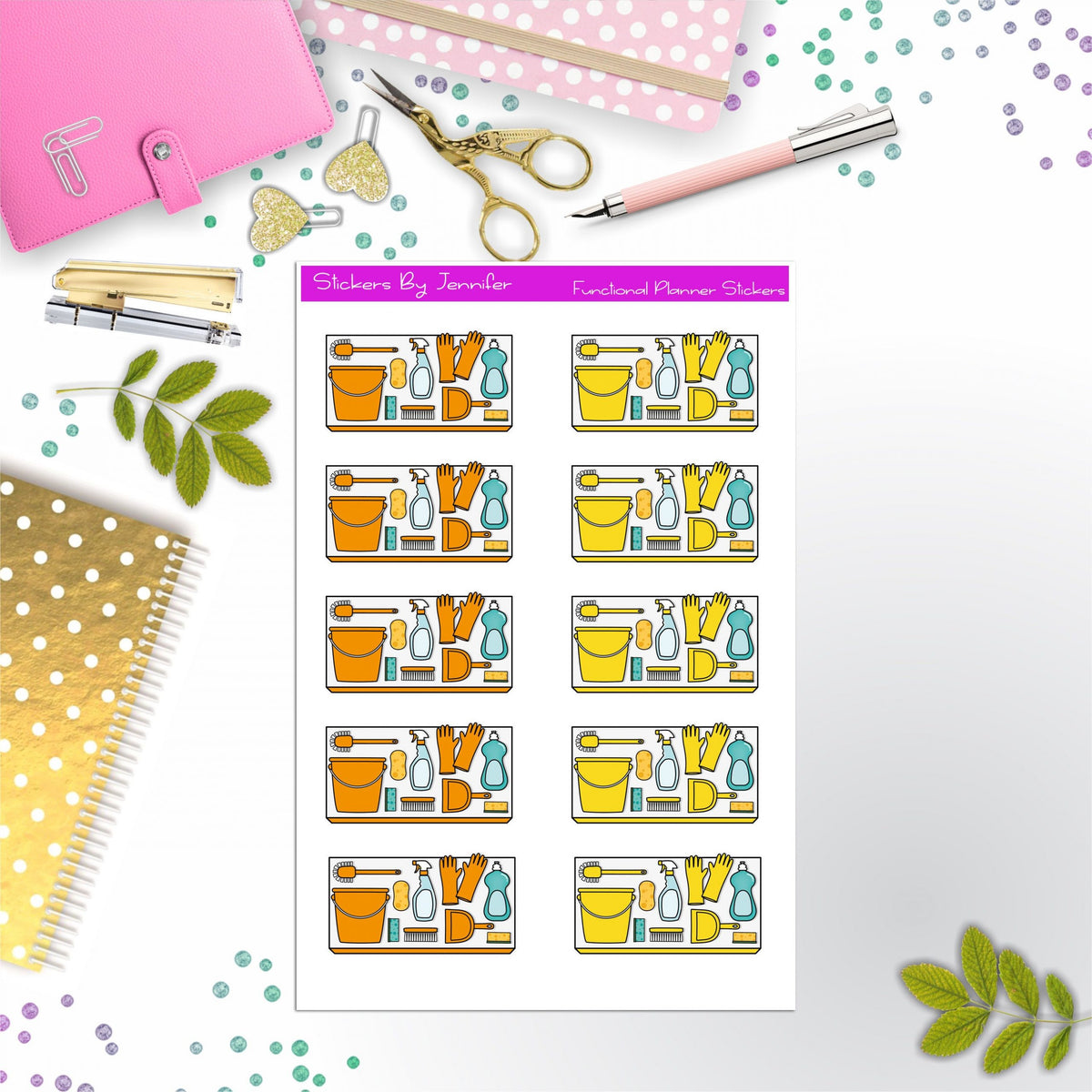 Cleaning Flat lay Planner Stickers
