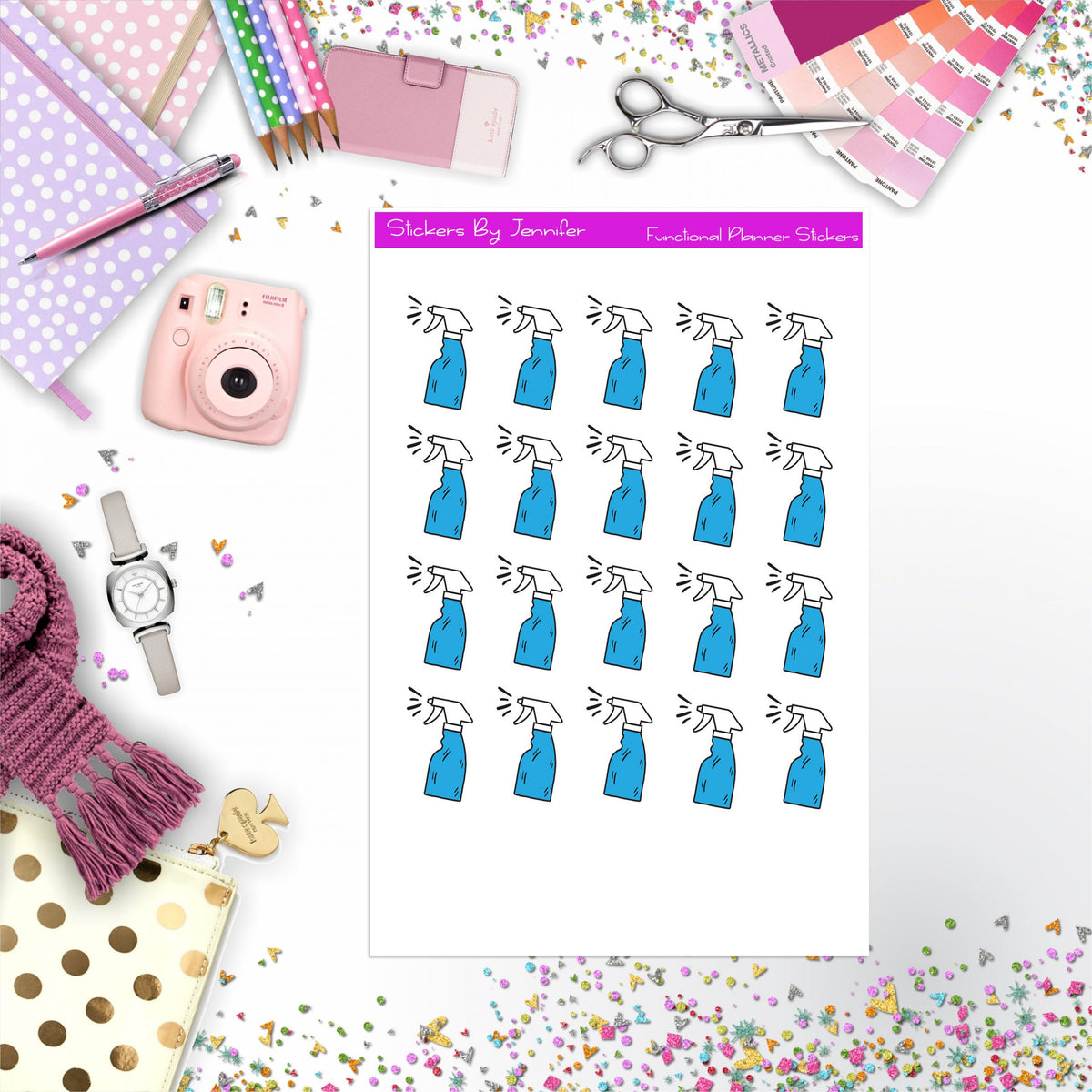 Cleaning Spray Stickers, Planner Stickers, Journal Stickers, Functional Planner Stickers, Stationary Stickers