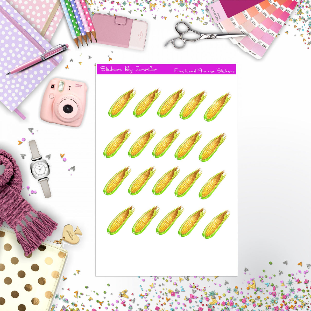 Corn Stickers, Planner Stickers, Journal Stickers, Functional Planner Stickers, Stationary Stickers