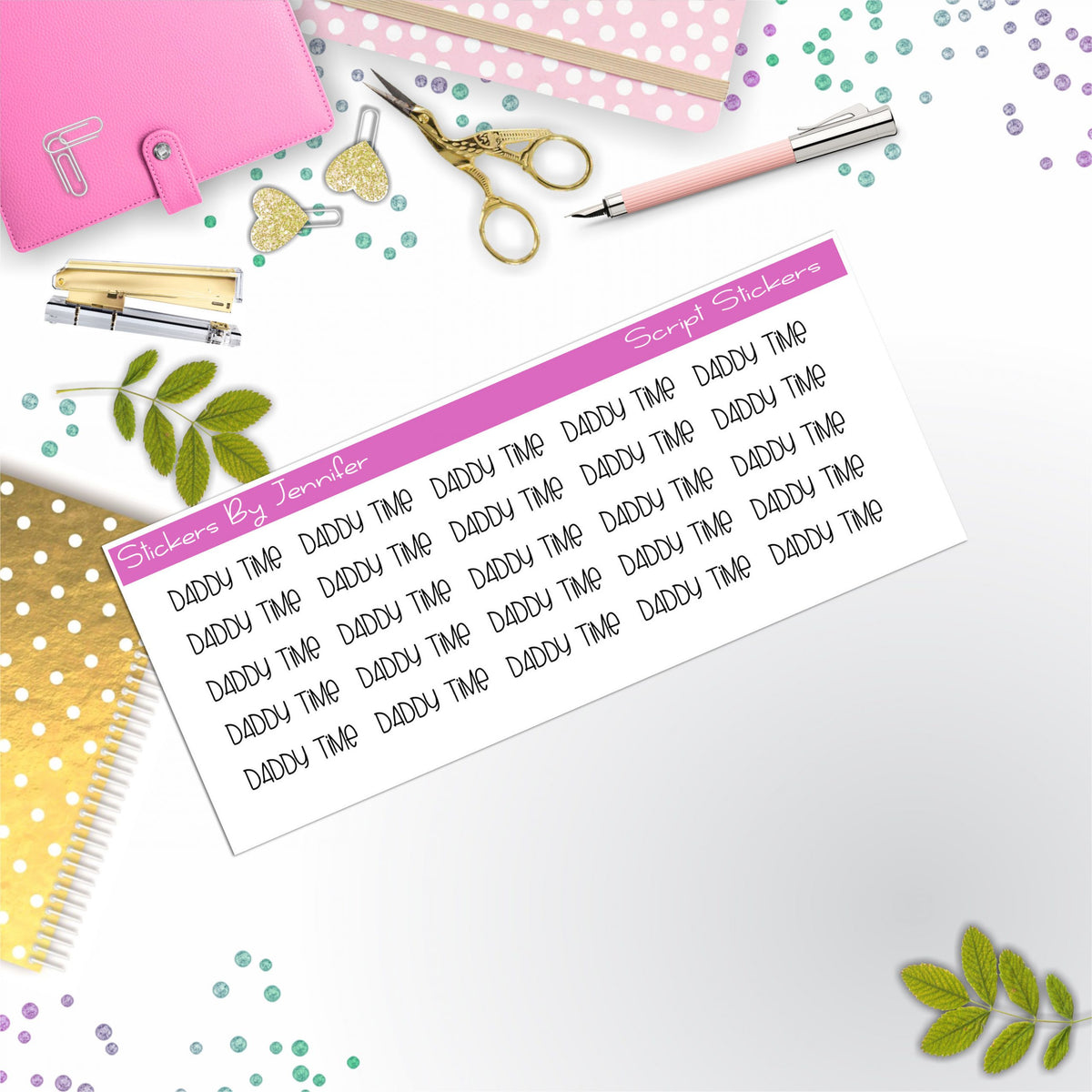 Daddy Time Script Stickers, Typography Stickers, Planner Stickers