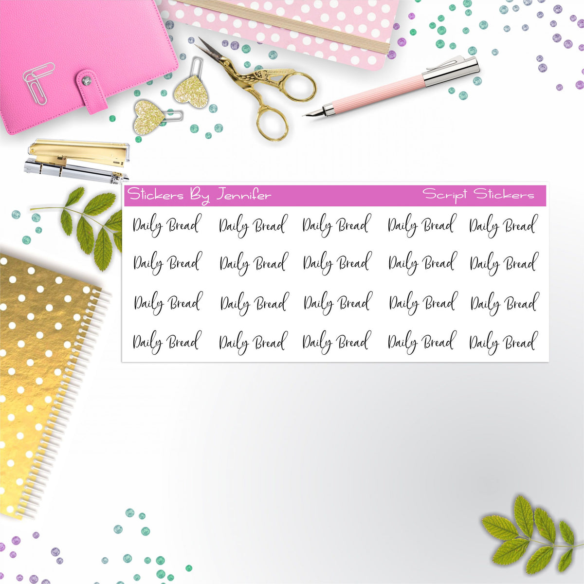 Daily Bread Script Stickers, Typography Stickers, Planner Stickers, Journal Stickers, Functional Planner Stickers, Stationary Stickers