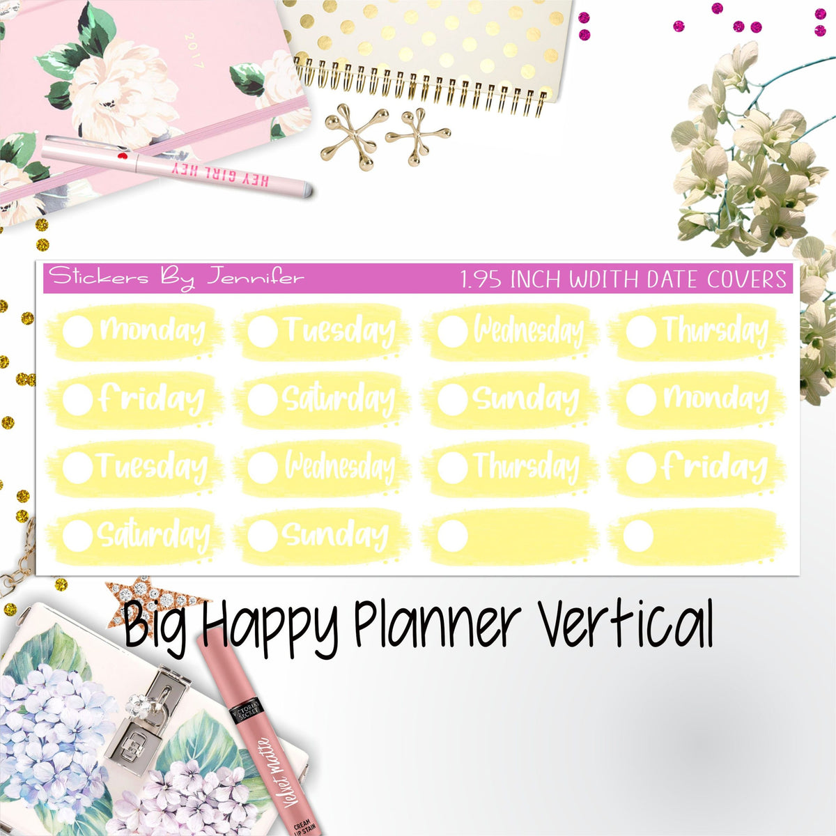Date Covers 1.95 inch Width Quarter Box Labels 001 for Big Happy Planner Vertical Planner Stickers