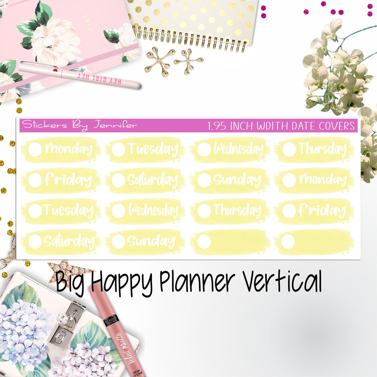 Date Covers 1.95 inch Width Quarter Box Labels 010 for Big Happy Planner Vertical Planner Stickers