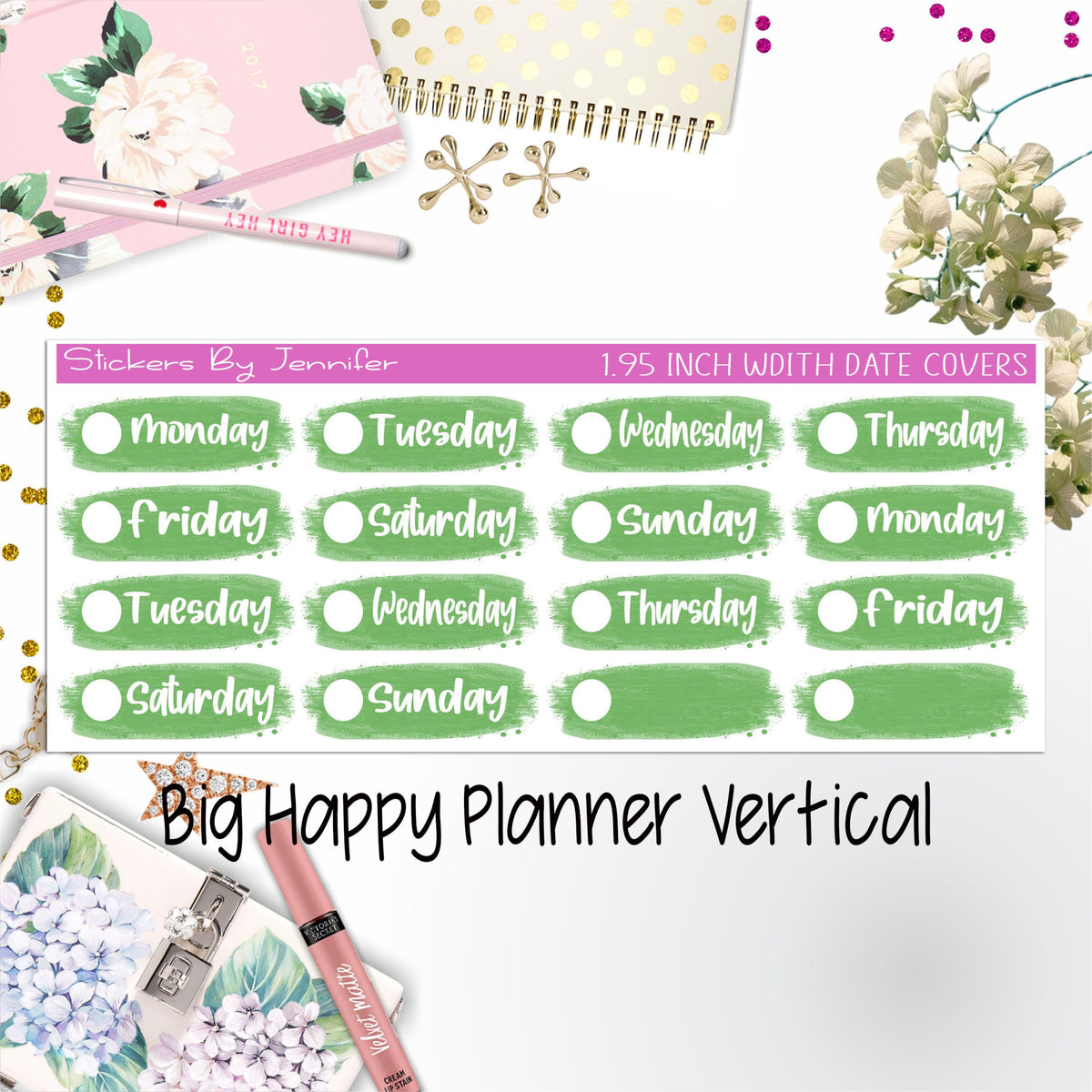 Date Covers 1.95 inch Width Quarter Box Labels 014 for Big Happy Planner Vertical Planner Stickers