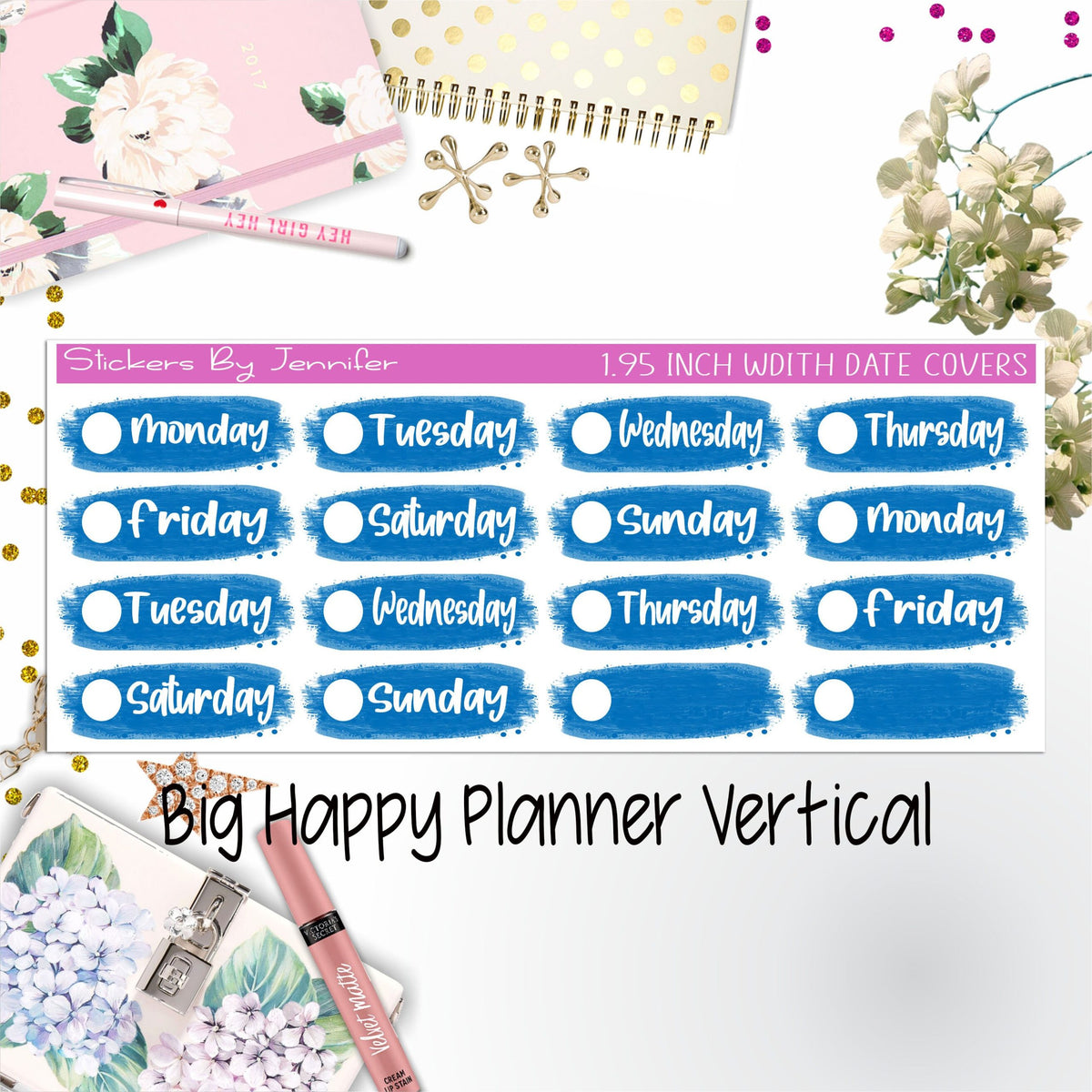 Date Covers 1.95 inch Width Quarter Box Labels 036 for Big Happy Planner Vertical Planner Stickers