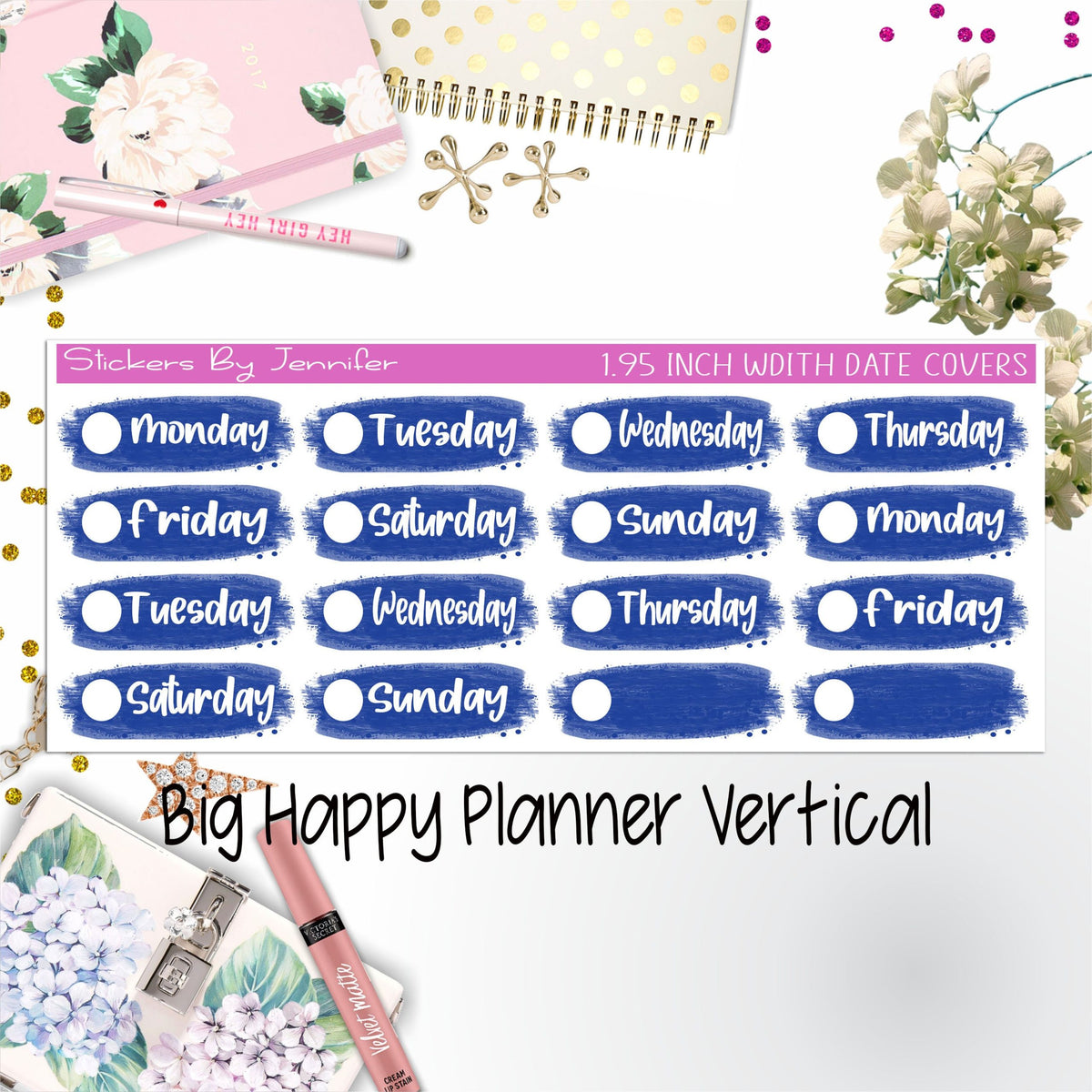 Date Covers 1.95 inch Width Quarter Box Labels 038 for Big Happy Planner Vertical Planner Stickers
