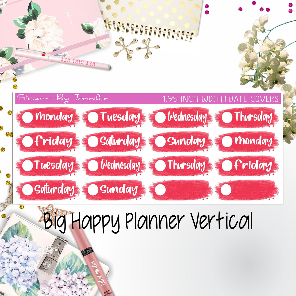 Date Covers 1.95 inch Width Quarter Box Labels 072 for Big Happy Planner Vertical Planner Stickers