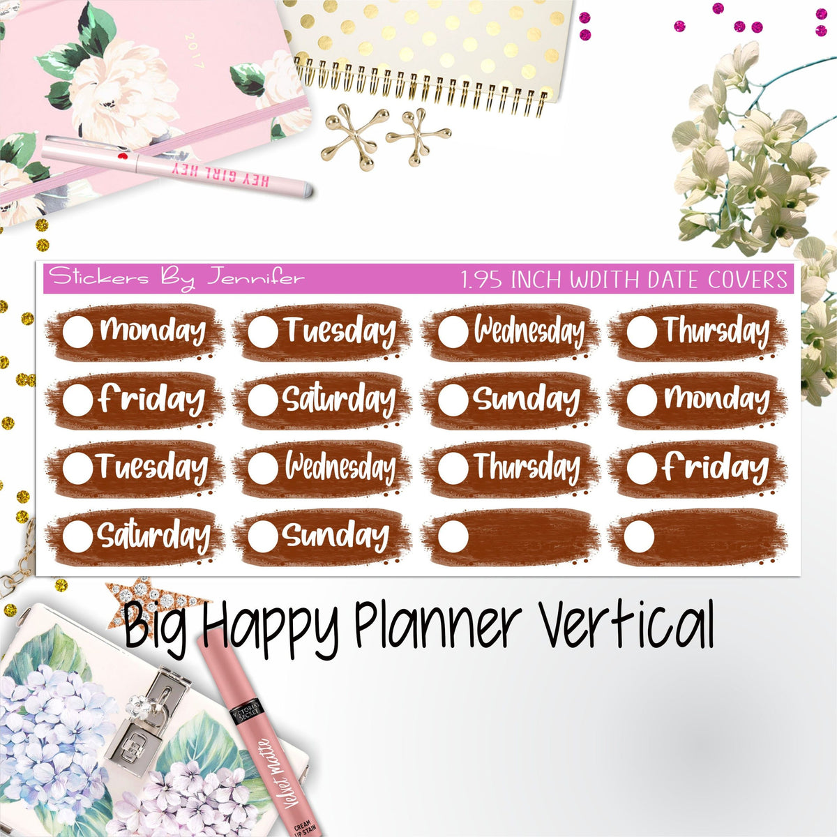Date Covers 1.95 inch Width Quarter Box Labels 083 for Big Happy Planner Vertical Planner Stickers