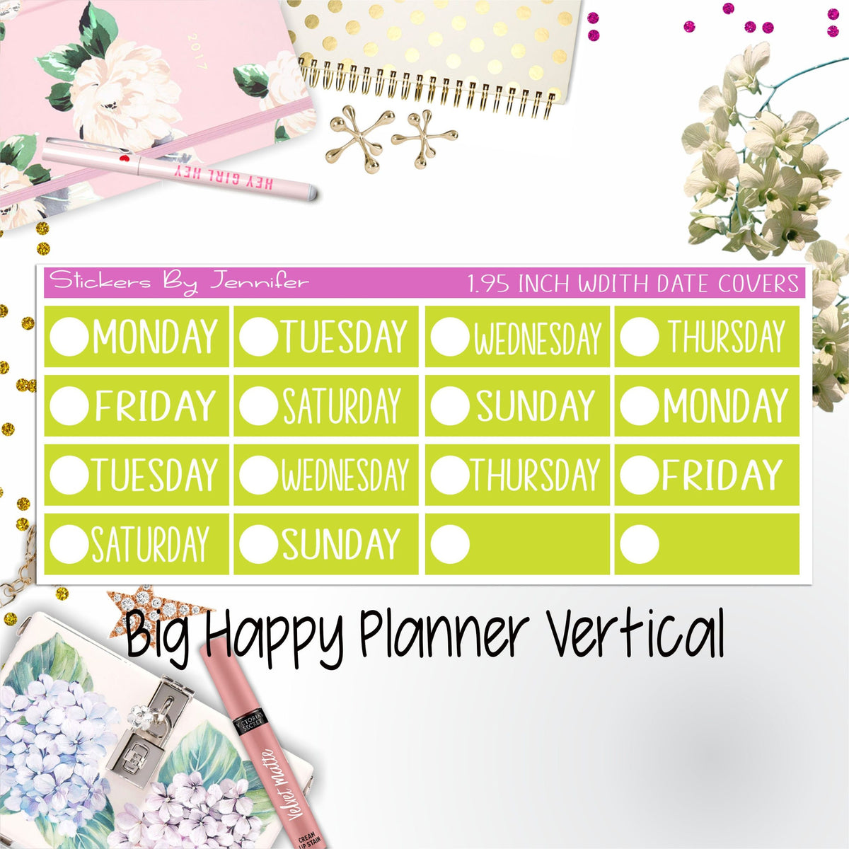 Date Covers 1.95 inch Width Quarter Box Labels 108 for Big Happy Planner Vertical Planner Stickers