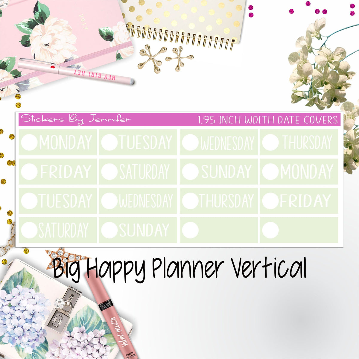 Date Covers 1.95 inch Width Quarter Box Labels 111 for Big Happy Planner Vertical Planner Stickers