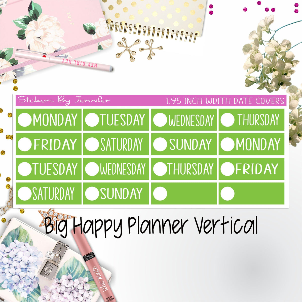 Date Covers 1.95 inch Width Quarter Box Labels 116 for Big Happy Planner Vertical Planner Stickers