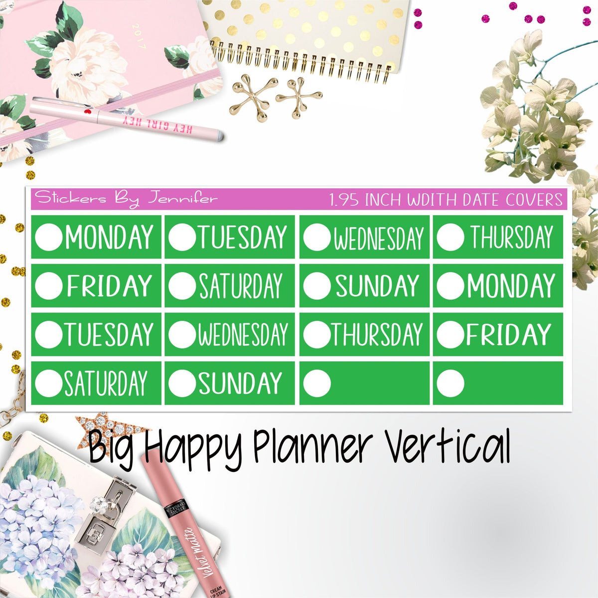 Date Covers 1.95 inch Width Quarter Box Labels 118 for Big Happy Planner Vertical Planner Stickers