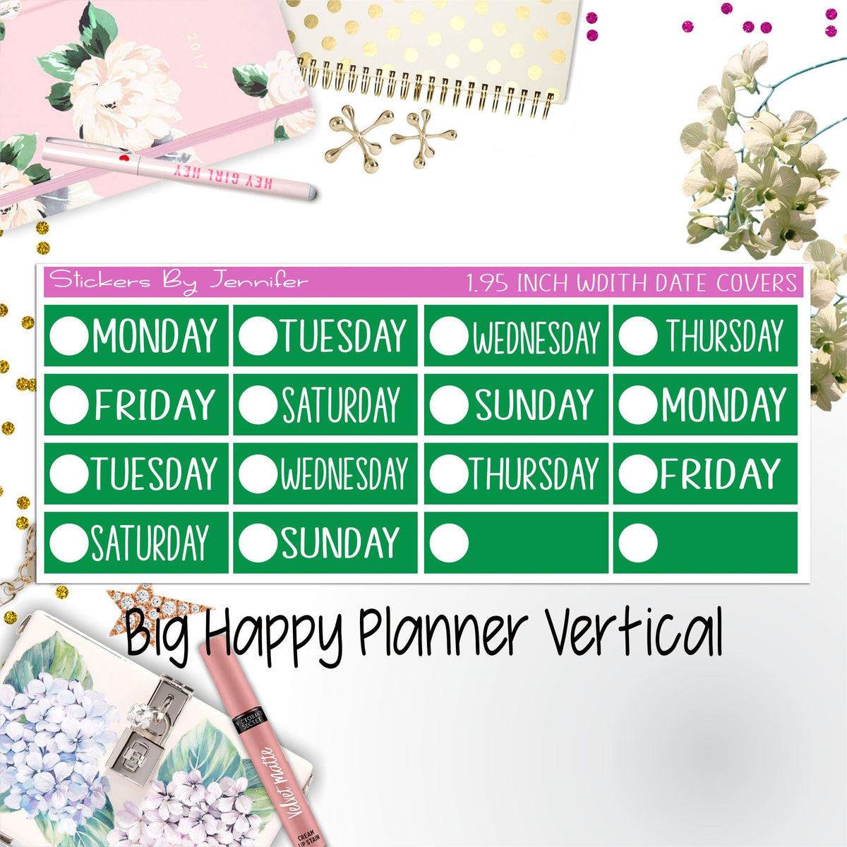 Date Covers 1.95 inch Width Quarter Box Labels 121 for Big Happy Planner Vertical Planner Stickers