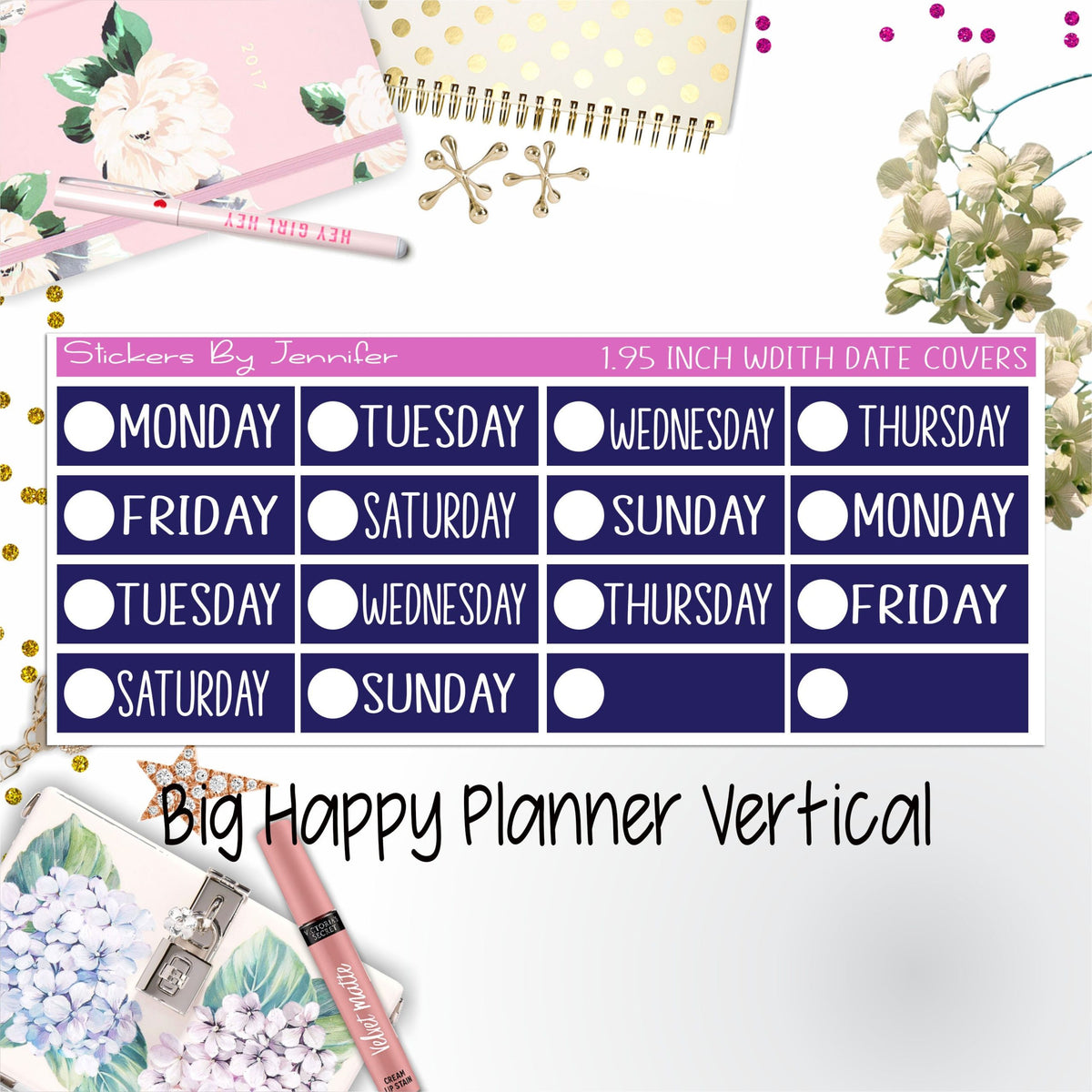 Date Covers 1.95 inch Width Quarter Box Labels 140 for Big Happy Planner Vertical Planner Stickers