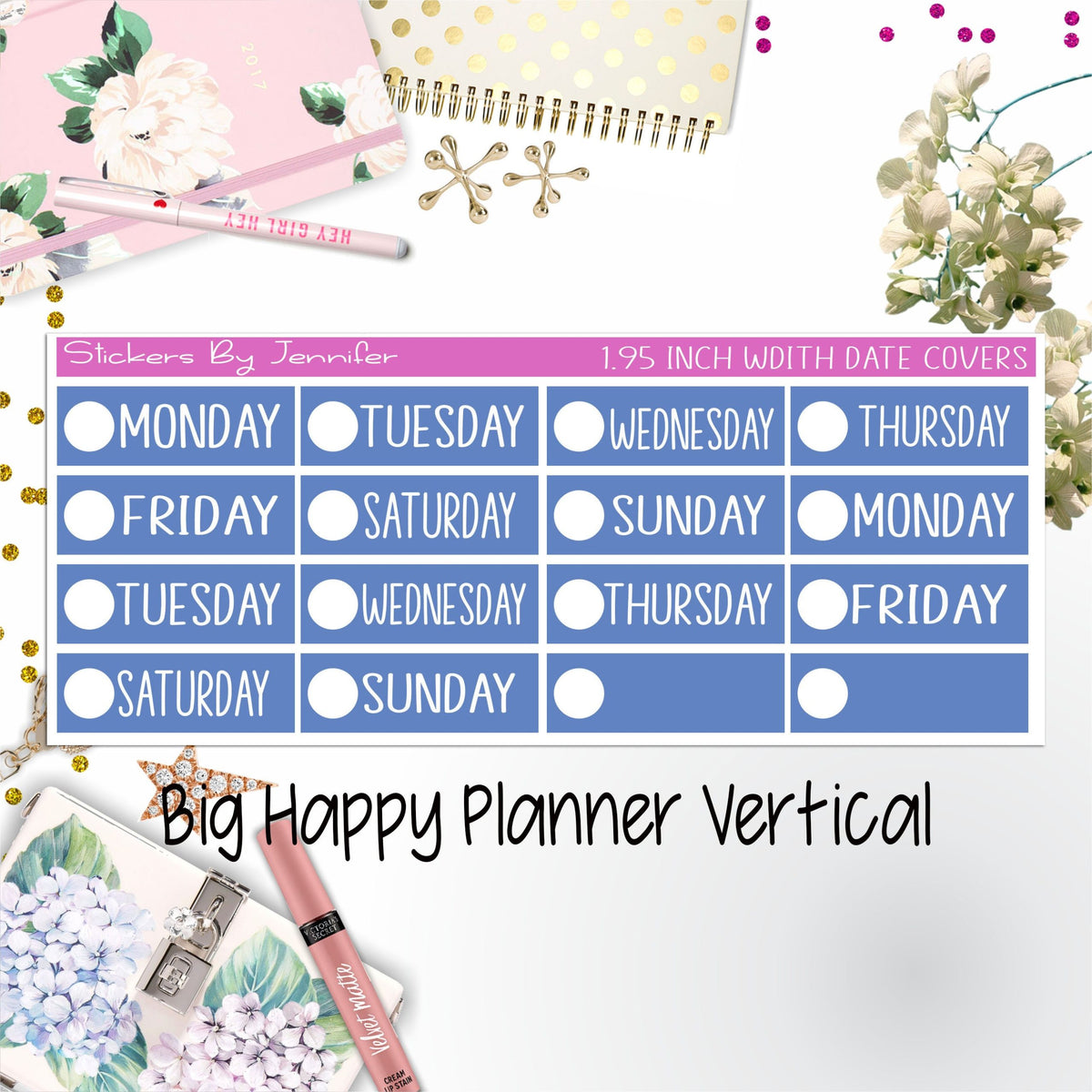 Date Covers 1.95 inch Width Quarter Box Labels 142 for Big Happy Planner Vertical Planner Stickers