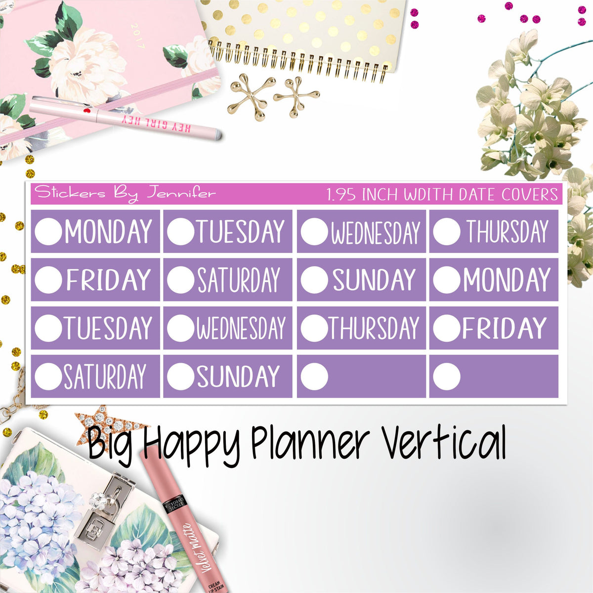 Date Covers 1.95 inch Width Quarter Box Labels 147 for Big Happy Planner Vertical Planner Stickers