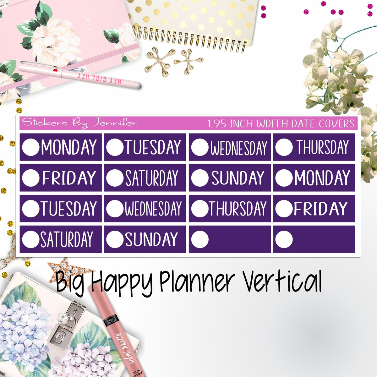 Date Covers 1.95 inch Width Quarter Box Labels 150 for Big Happy Planner Vertical Planner Stickers