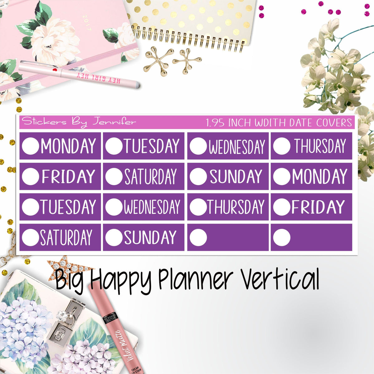 Date Covers 1.95 inch Width Quarter Box Labels 151 for Big Happy Planner Vertical Planner Stickers