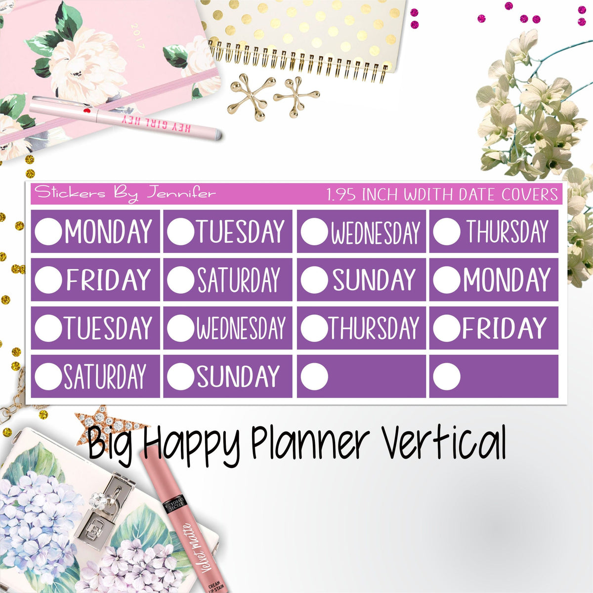 Date Covers 1.95 inch Width Quarter Box Labels 152 for Big Happy Planner Vertical Planner Stickers