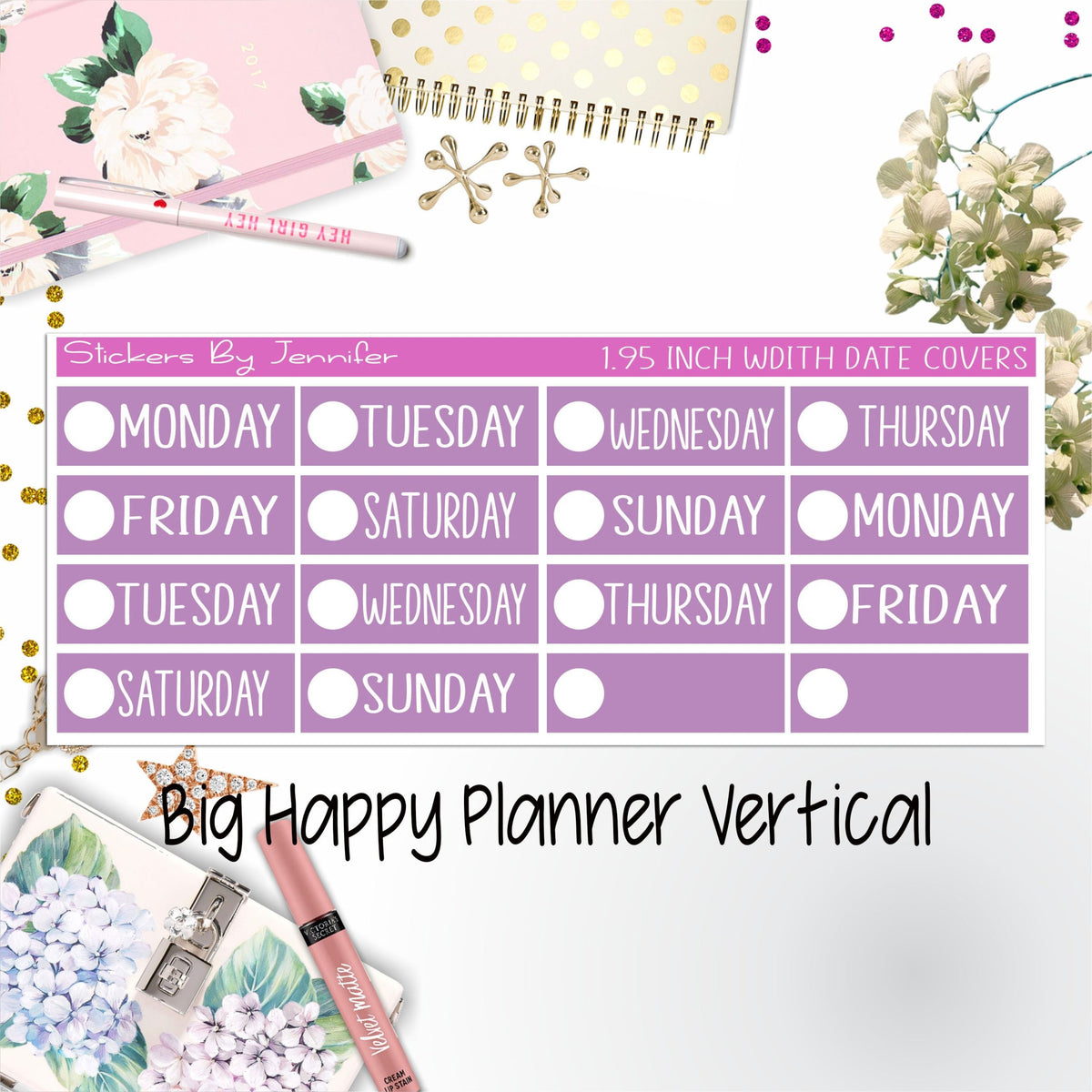 Date Covers 1.95 inch Width Quarter Box Labels 153 for Big Happy Planner Vertical Planner Stickers