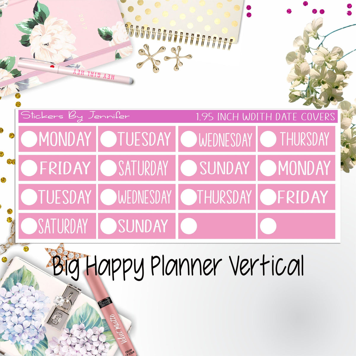 Date Covers 1.95 inch Width Quarter Box Labels 157 for Big Happy Planner Vertical Planner Stickers