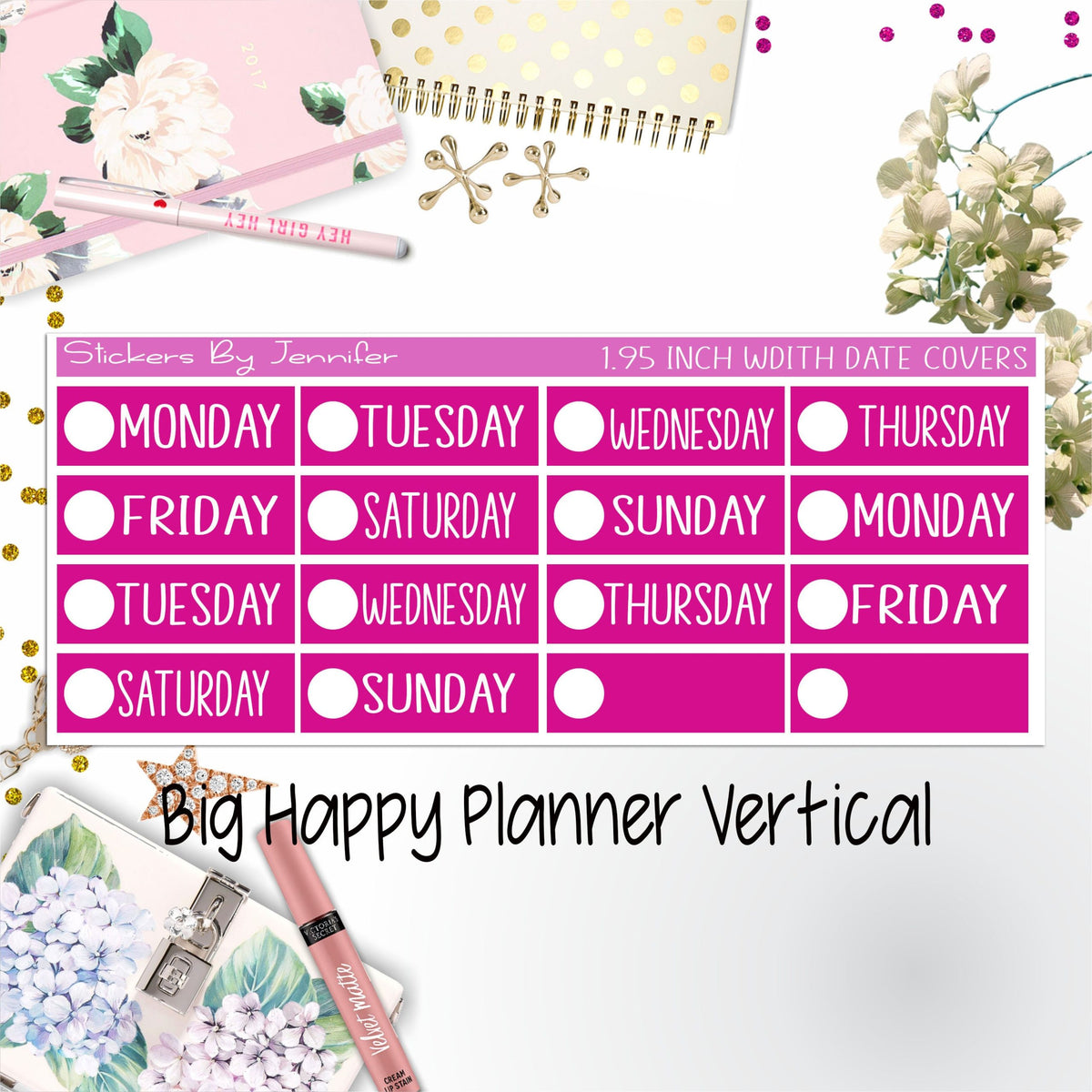 Date Covers 1.95 inch Width Quarter Box Labels 162 for Big Happy Planner Vertical Planner Stickers