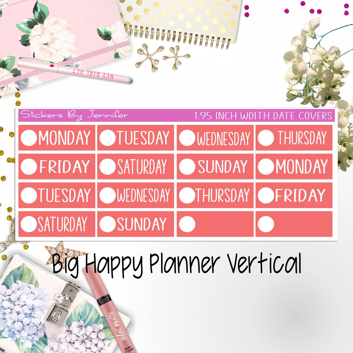 Date Covers 1.95 inch Width Quarter Box Labels 170 for Big Happy Planner Vertical Planner Stickers