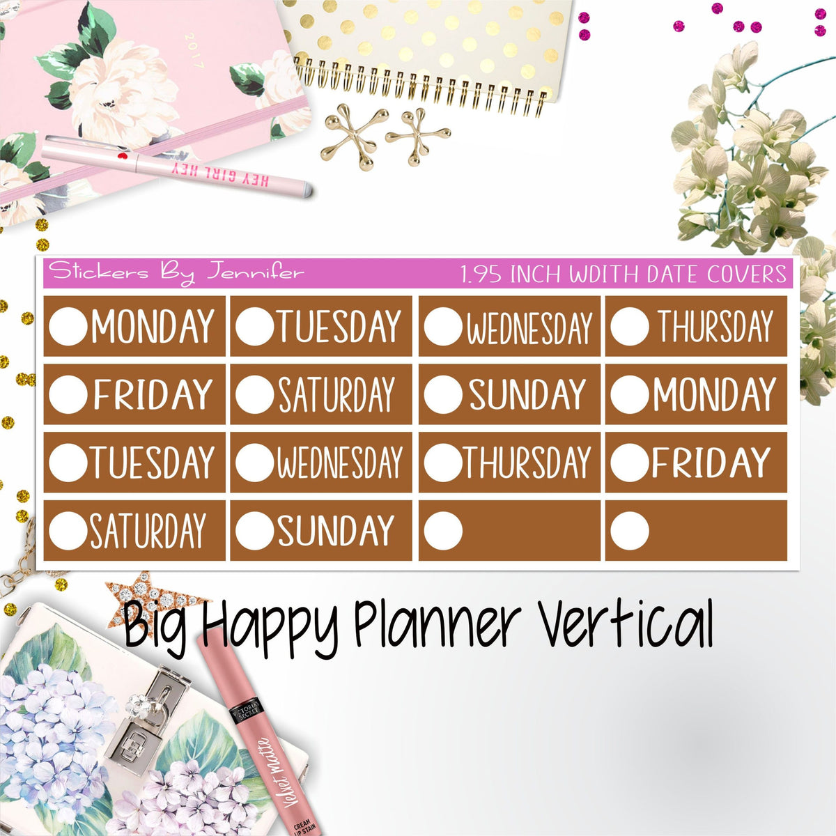 Date Covers 1.95 inch Width Quarter Box Labels 184 for Big Happy Planner Vertical Planner Stickers
