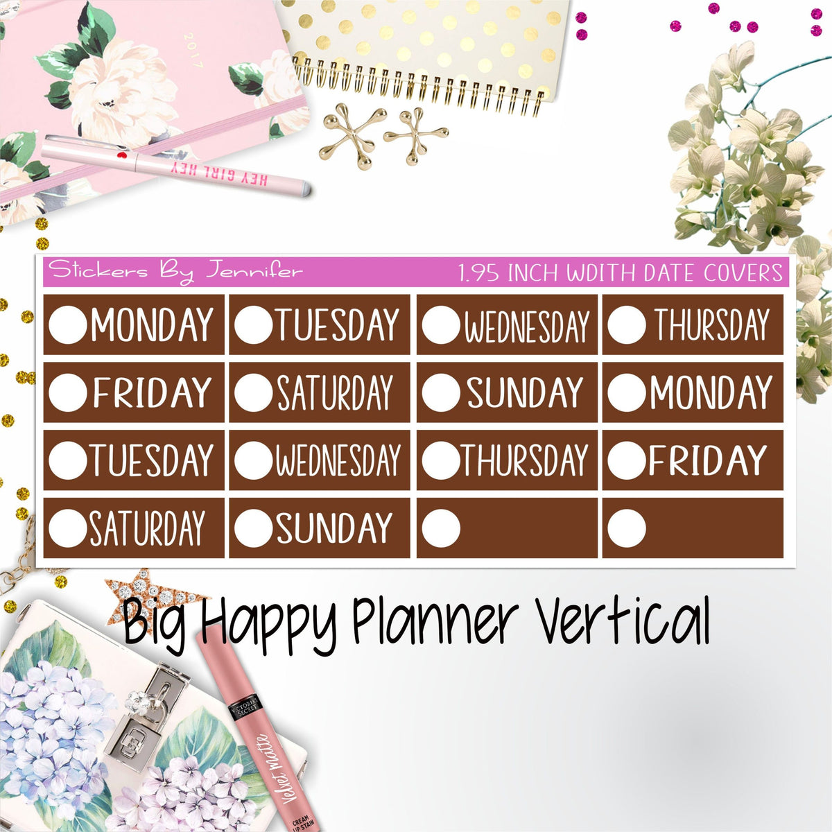 Date Covers 1.95 inch Width Quarter Box Labels 192 for Big Happy Planner Vertical Planner Stickers