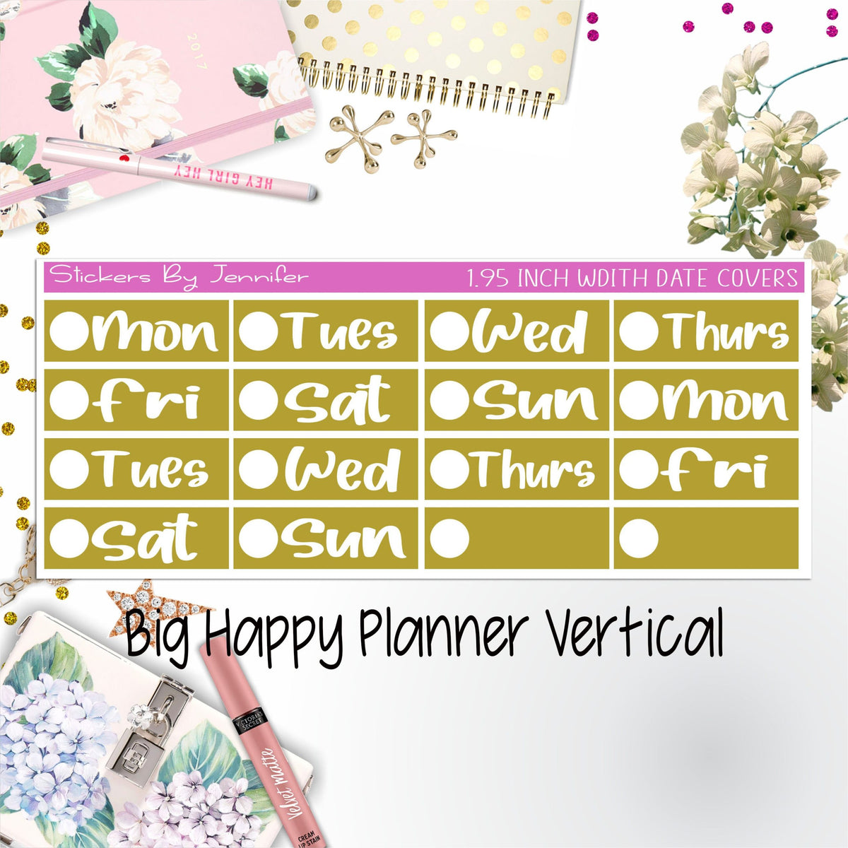 Date Covers 1.95 inch Width Quarter Box Labels 205 for Big Happy Planner Vertical Planner Stickers