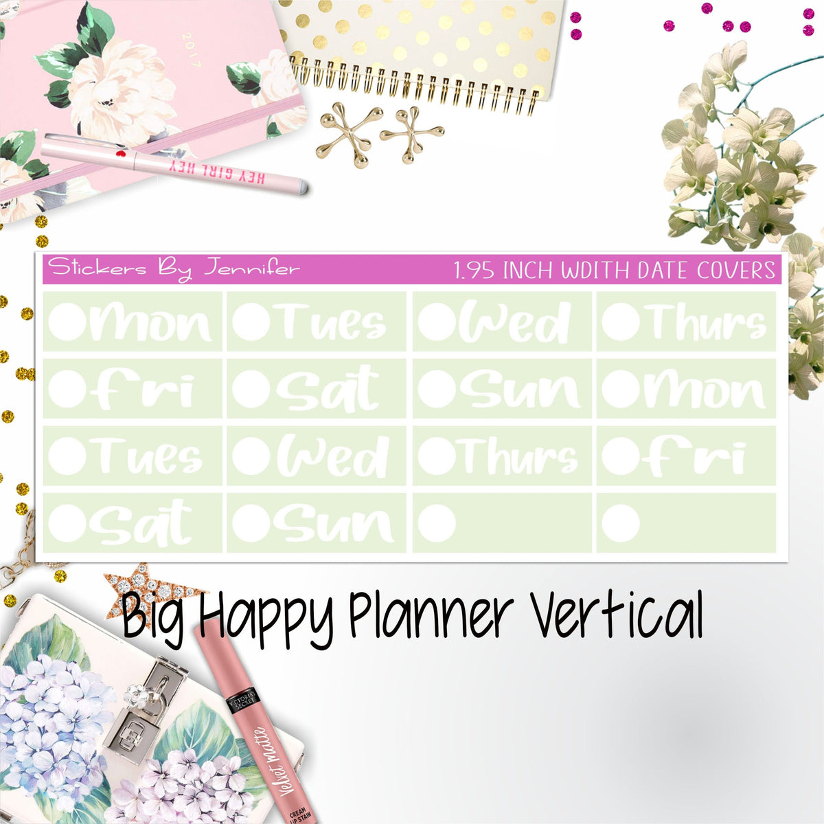 Date Covers 1.95 inch Width Quarter Box Labels 211 for Big Happy Planner Vertical Planner Stickers