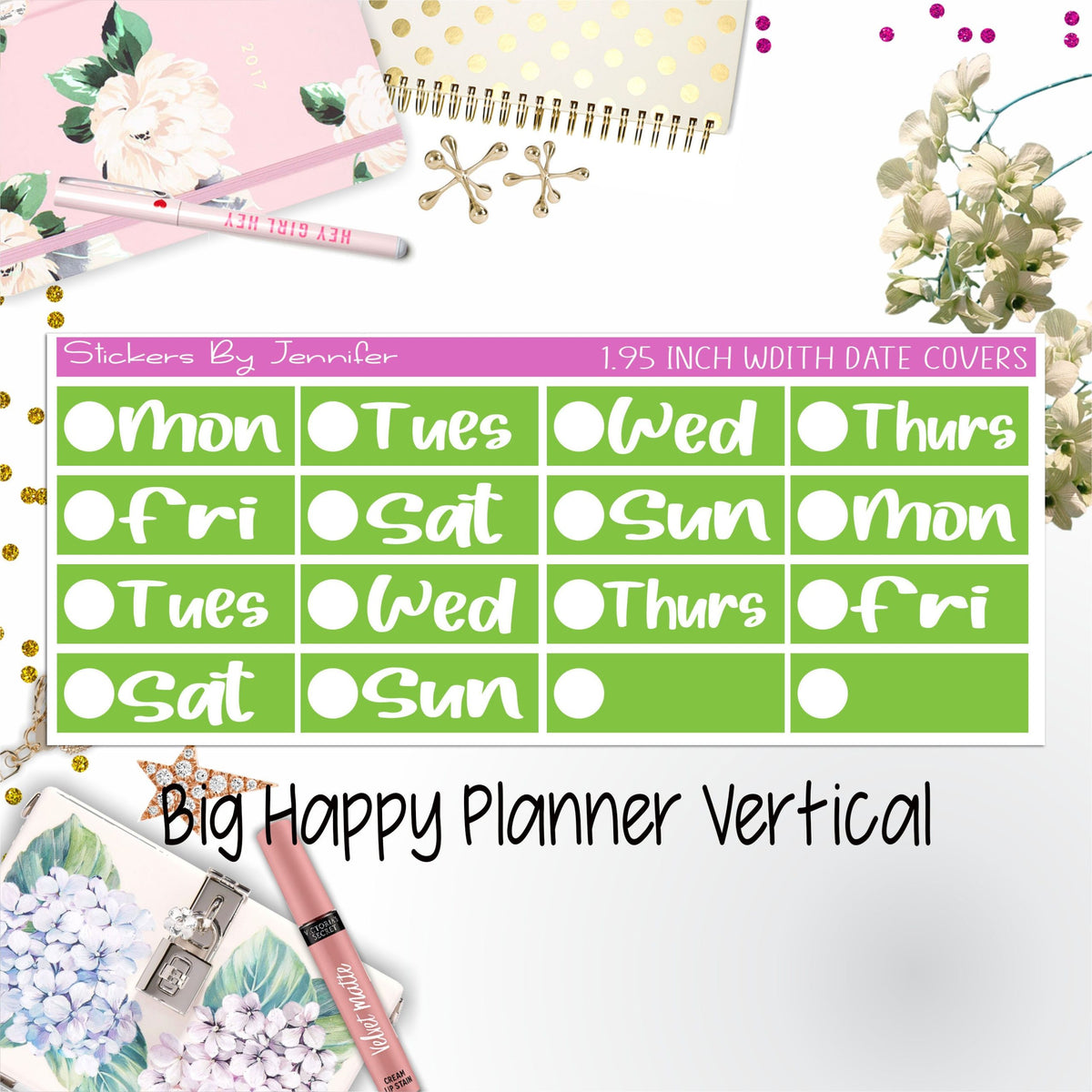 Date Covers 1.95 inch Width Quarter Box Labels 216 for Big Happy Planner Vertical Planner Stickers