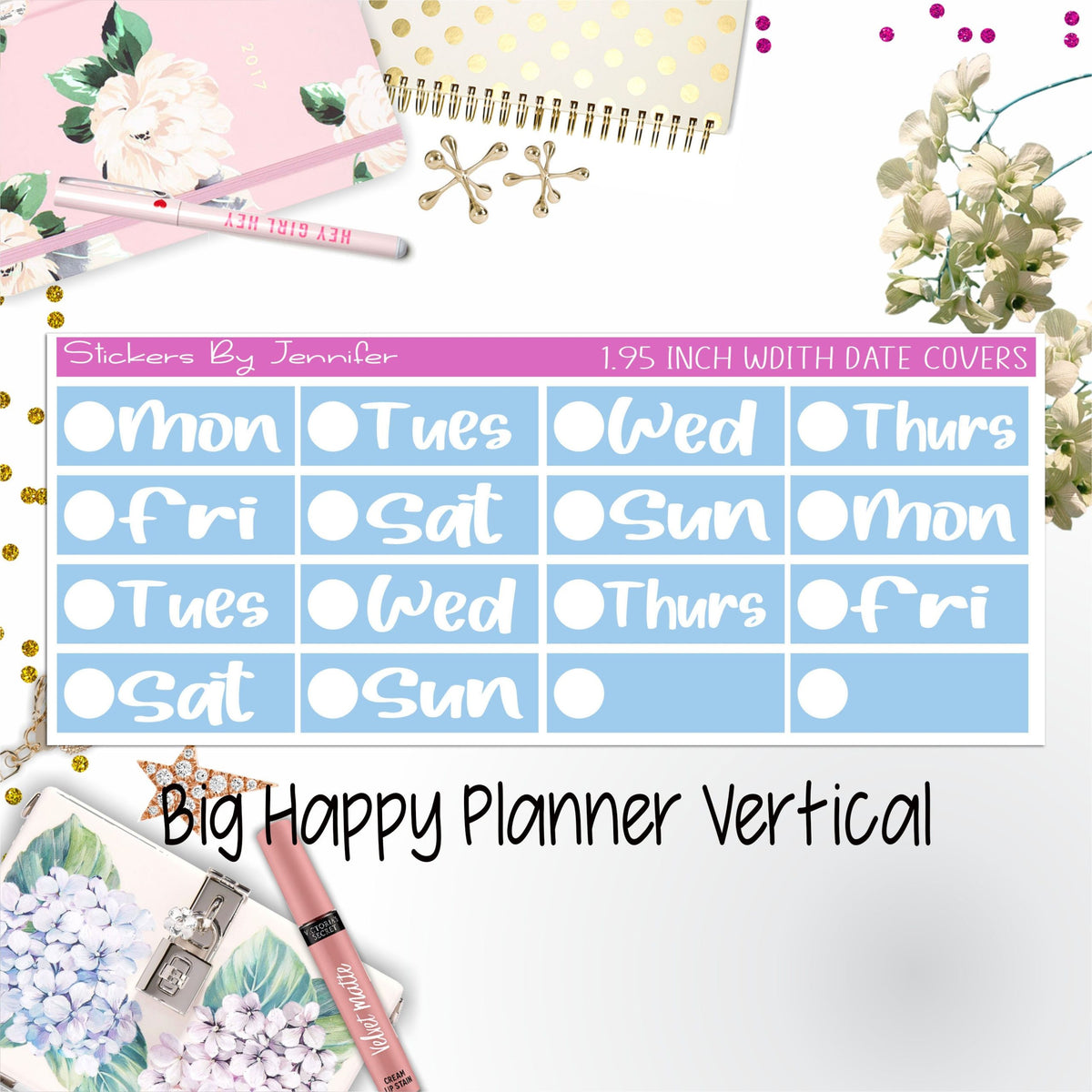 Date Covers 1.95 inch Width Quarter Box Labels 234 for Big Happy Planner Vertical Planner Stickers
